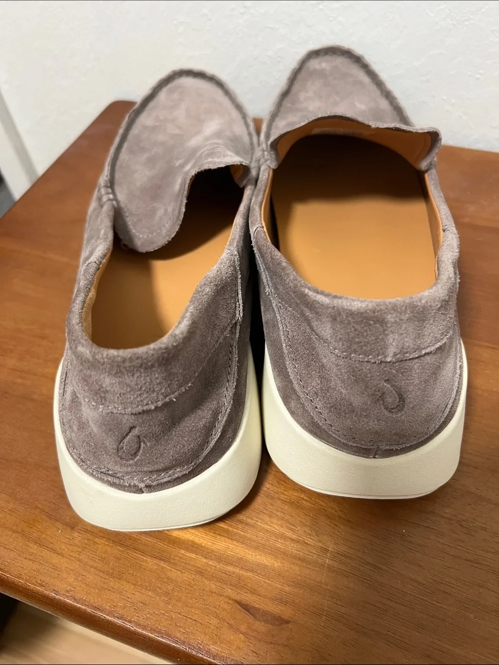 OluKai Men's Suede Slip-On Loafers in Taupe Gray